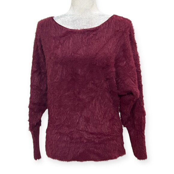Anthropologie Fuzzy Maroon Pullover Sweater Sz M Nylon Blend Long Sleeve Cozy - Picture 2 of 11